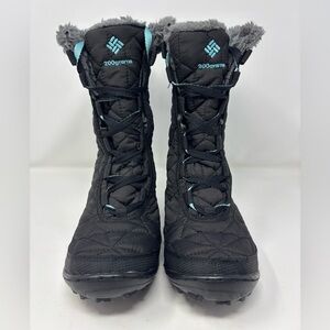 Columbia BY1313-010 Waterproof Winter Snow Boots Youth Sz 1 Black Mid Quilted